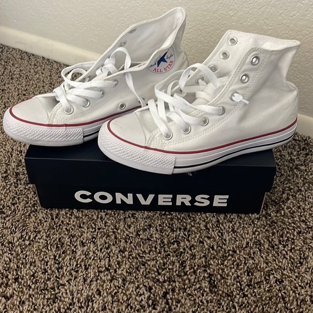 Slightly used high top white converse